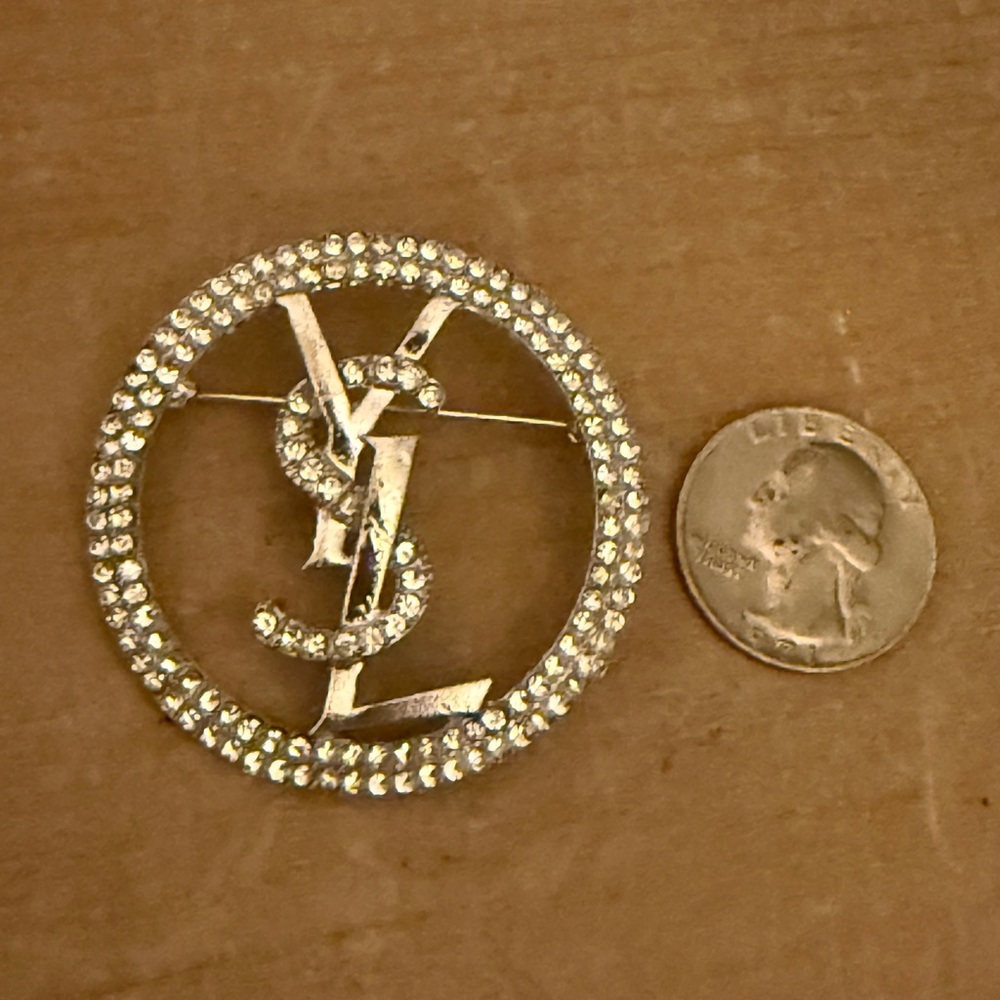 Rhinestone Monogram Circle Brooch - image 4